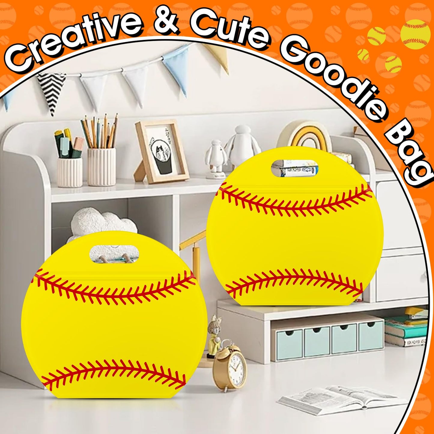24pcs Softball Goodie Bags with Handles Reusable Sealed Snack Bags, Stand-up Bottom Treat Bags for Softball Coach Sport Team Men Women and Softball Mom, Party Favor Birthday Gifts Candy Bags Supplies