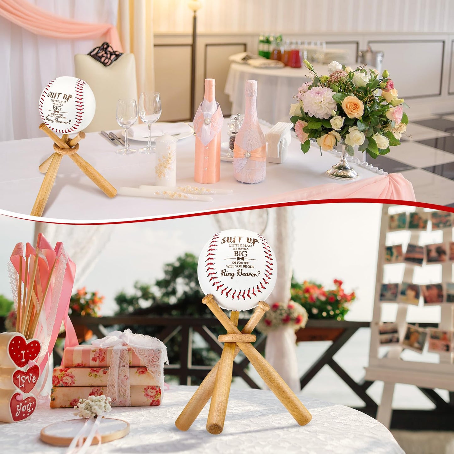 Seenelling Ring Bearer Proposal Gifts Will You Be Our Ring Bearer Baseball Gift with Display Wooden Stand Holder Wedding Request Baseball Present for Wedding Day Party Favor