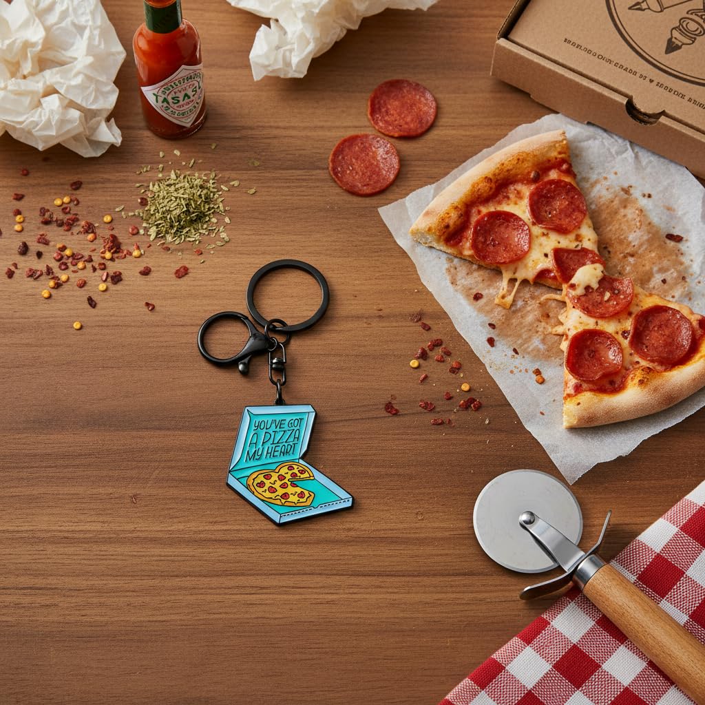 Pizza Keychain – Food Keychains Bag Charms for Women with Pizza My Heart Quote Box, Cute Key Chains Romantic Gifts for Pizza Lovers, Couples, Friends, Girls