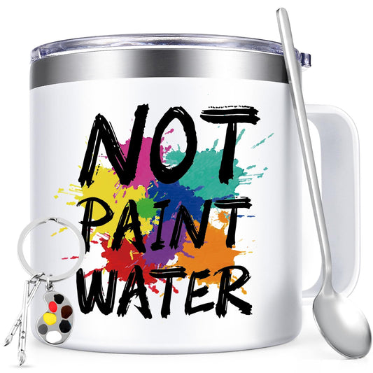Lifecapido Not Paint Water Coffee Mug, Art Teacher Appreciation Gifts for Teacher's Day Christmas, Gifts for Art Teacher Artist Painters Coworker, 14Oz Stainless Steel Coffee Mug with Lid, White