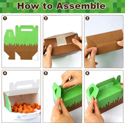 12Pcs Pixel Party Favors Gift Boxes Pixel Paper Treat Boxes Bulk Mining Themed Green Brown Video Game Birthday Goodie Candy Box for Kids Gamer Birthday Supplies Pixelated Party Baby Shower Decoration
