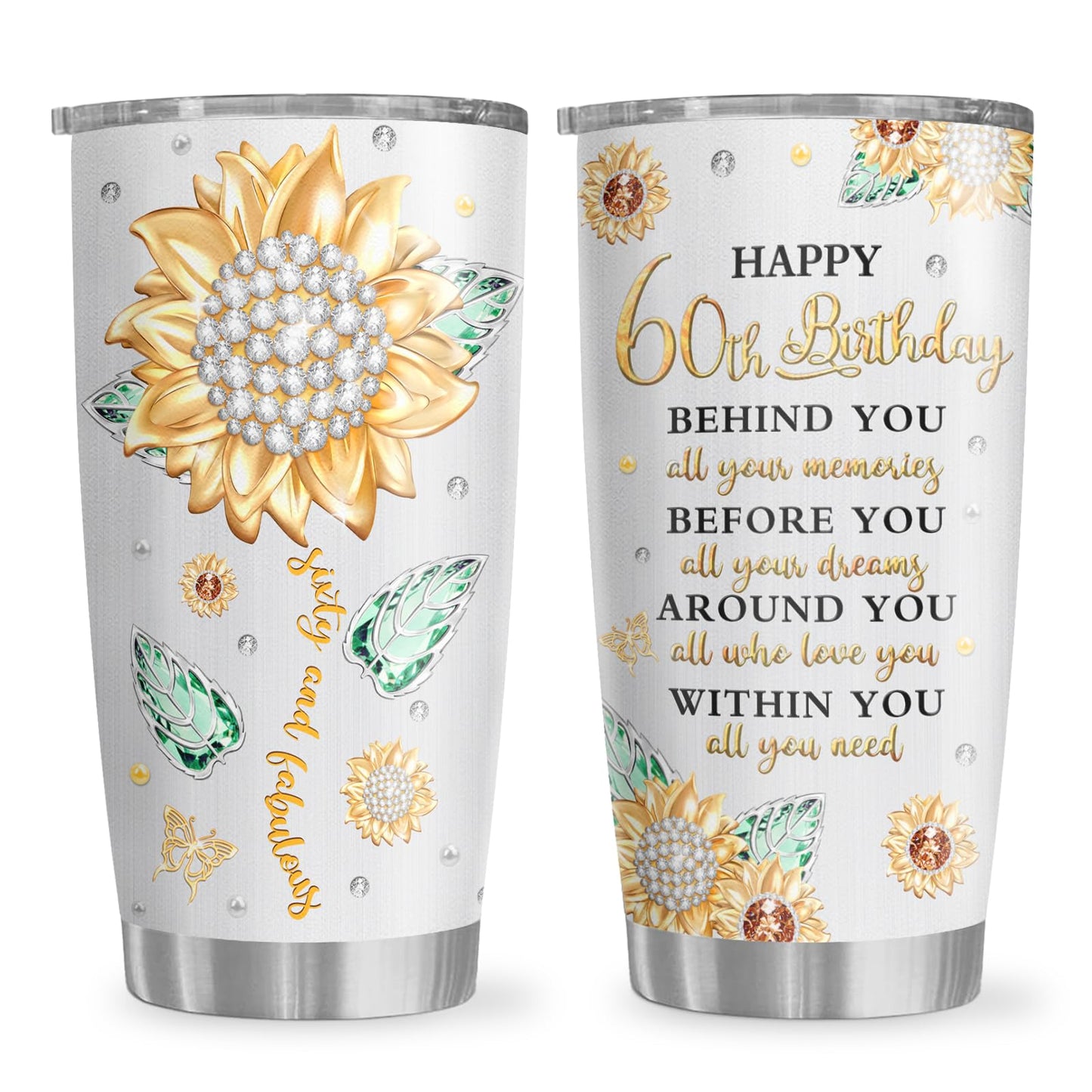 60th Birthday Gifts for Women Tumbler 20oz, Happy 60th Birthday Decorations, 60 Year Old Gifts for Women/Her/Mom/Grandma