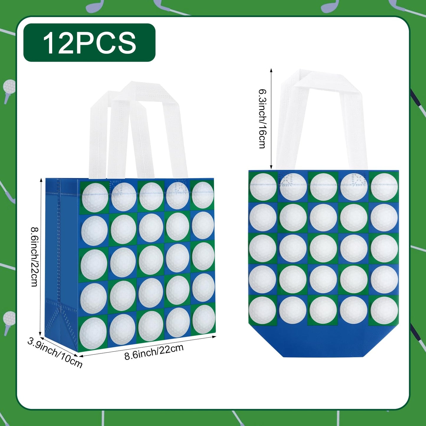 Hxezoc 12 Pieces Golf Gift Bags with Handle, Reusable Non Woven Treat Goodie Bag Sport Favor Bags For Golf Theme Birthday Party Decoration Supplies