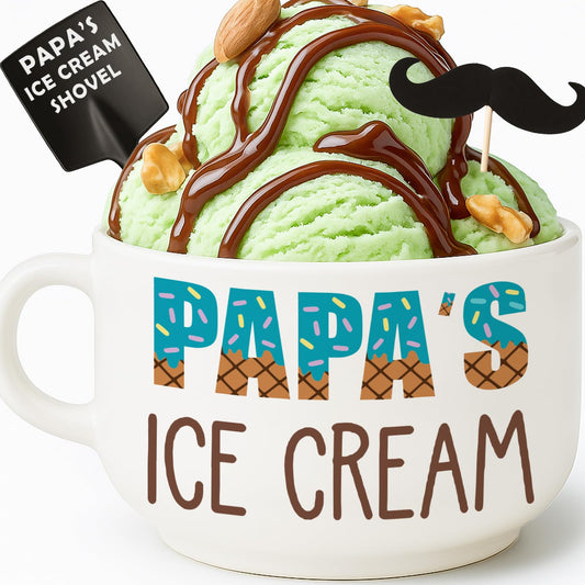 Funny Papa Gifts for Fathers Day from Granddaughter, Cool Birthday Grandparents Day Gift for Papa Grandpa from Grandkids Grandson, Novelty Papa's Ice Cream Bowl Presents Set
