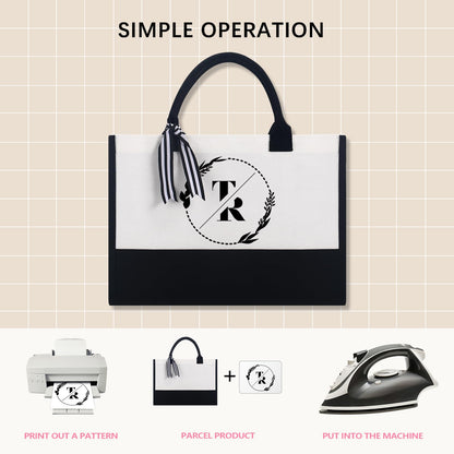 OKBA 10 PCS Personalized Classic Canvas Tote Bag(Black and White),Inside Zipper Pocket Grocery Tote DIY Gift,for Wedding,Birthday,Beach,Perfect Gifts for Women,Mom,Teachers,Friends