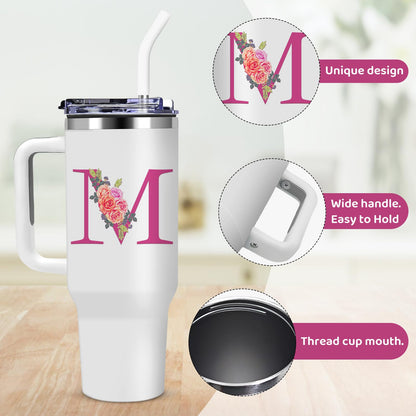 Monogrammed Gifts for Women,Initial Tumbler with Lid,Personalized Gifts,Birthday Gift for Women,Travel Cup,Coffee Tumbler,Cute Tumbler with Straws,for Christmas-M