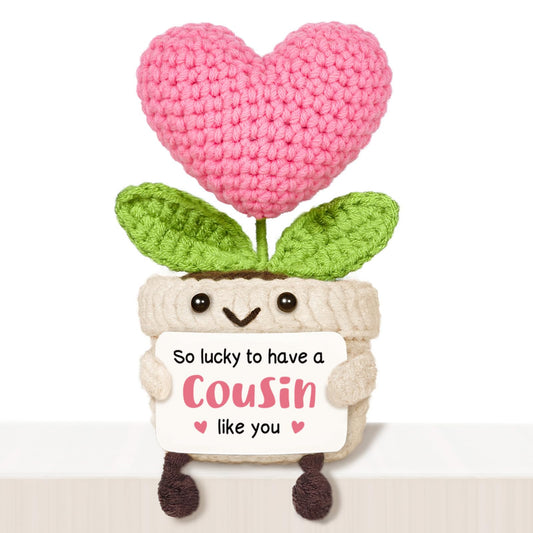 Cousin Gifts for Women, Birthday Gifts Ideas for Cousins, Cute Handmade Crochet Mini Pink Heart Flower