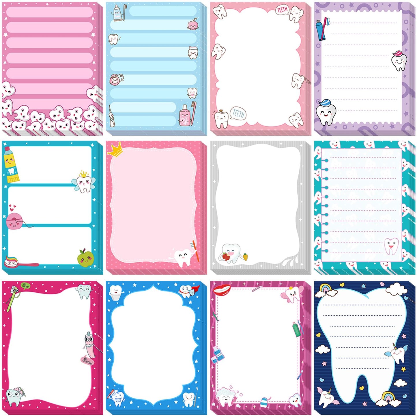 Chiisong 12 Pcs Dental Gifts Dentist Sticky Notes Funny Tooth Notepads Teeth Sticky Notes Nurse Week Dental Assistant Appreciation Gift for Office Home Work Supplies Holiday