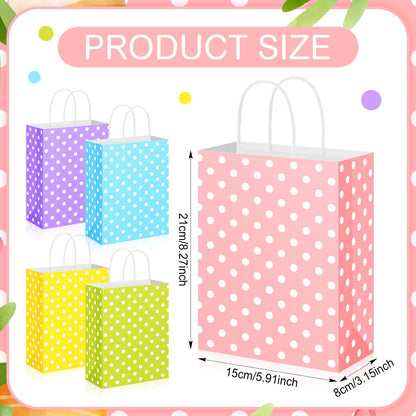 Yeaqee 50 Pieces Pastel Paper Bags with Handle Easter Gift Bags Bulk Polka Dot Candy Goodies for Easter Party Favor Supplies