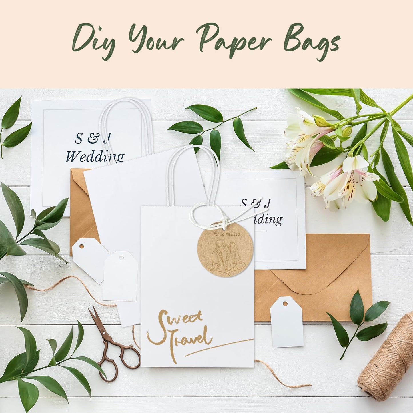 GSSUSA White Paper Bags with Handles 5.25 x 3.75 x 8 In, 20 Pack, Small Gift Bags for Shopping, Retail, Business, Wedding, Party Favor, Merchandise, Boutique and Craft Use