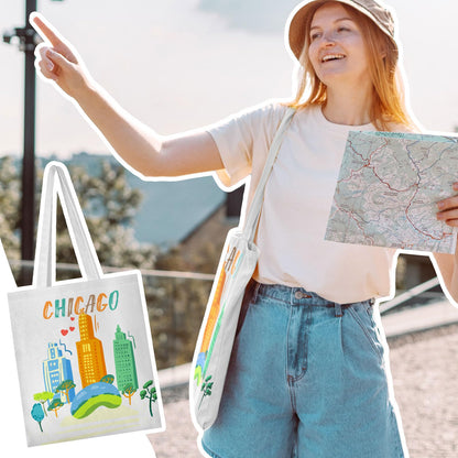 Paterr 6 Pcs Chicago Canvas Tote Bag Watercolor Chicago City Souvenir Gift Souvenir Women Travel Gifts Grocery Shopping Bag Christmas Party Favors