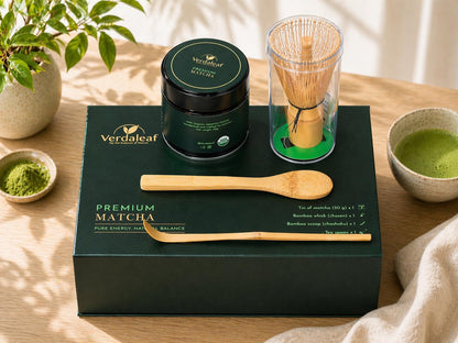 Verdaleaf USDA Organic Matcha Gift Box – 50g Ceremonial Grade Japanese Matcha with Bamboo Whisk & Scoop – Premium Matcha Starter Kit