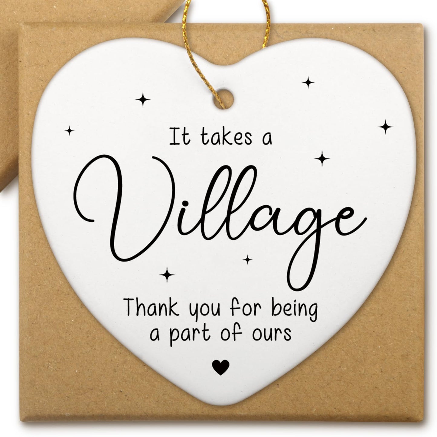 Thank You Gifts for Women It Takes a Village Daycare Provider Babysitter Gifts Appreciation Gift for Coworker Teacher Nurse Christmas Tree Decorations Ceramic Heart Ornament