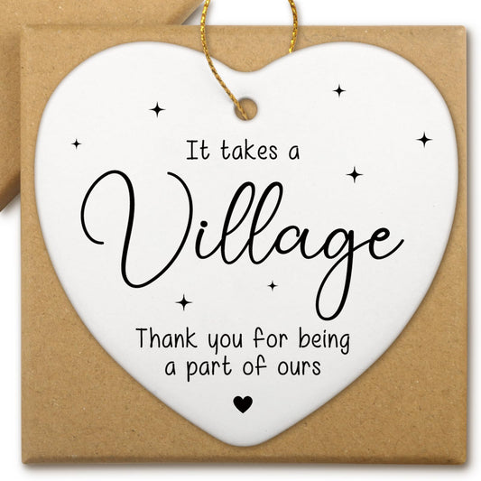 Thank You Gifts for Women It Takes a Village Daycare Provider Babysitter Gifts Appreciation Gift for Coworker Teacher Nurse Christmas Tree Decorations Ceramic Heart Ornament