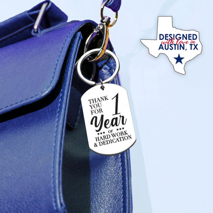 Rosa Vila Work Anniversary Keychain, Employee Gift for Work Anniversary, Coworker, 1-Year, 5-Year, 10-Year, 20-Year