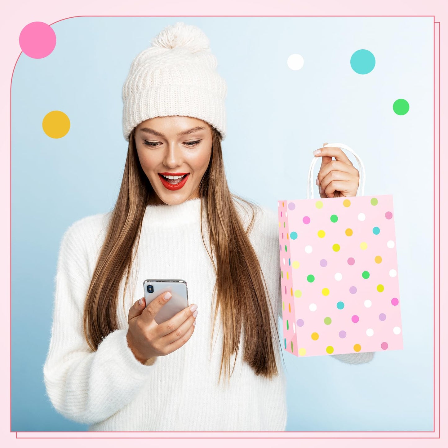 Humyoun 24 Pcs Pastel Paper Gift Bags with Handles, Pastel Dots Goodies Treat Candy Bags for Holiday Party Favor Gift Wrapping Baby Shower Wedding Birthday Party Supplies