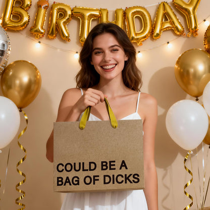 WRAPAHOLIC 13" Large Funny Birthday Kraft Paper Gift Bag - Could Be a Bag of Dicks Design Paper Bags for Friends Birthday and Valentine's Day