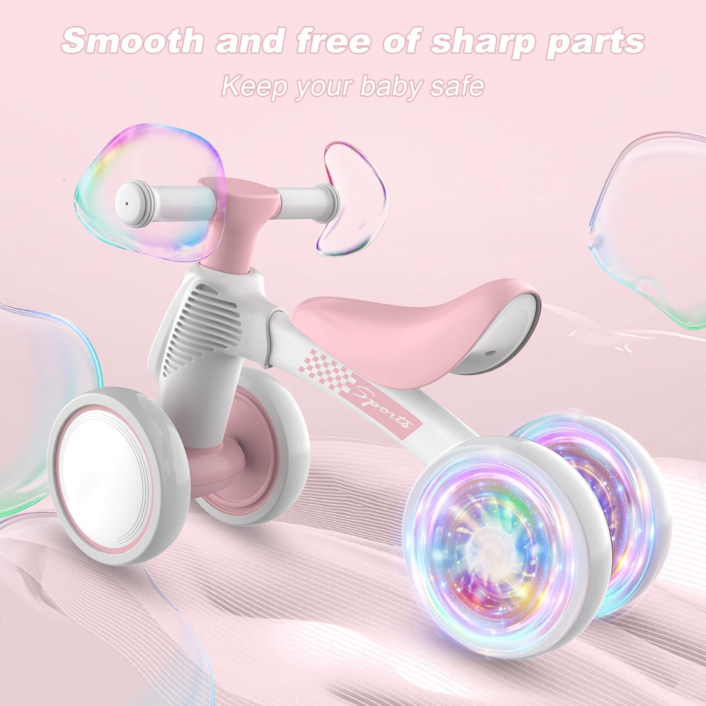 WETIFY Colorful Lighting Baby Balance Bike Toys for 1 Year Old Girl Gifts, 10-36 Month Toddler Balance Bike, No Pedal 4 Silence Wheels & Soft Seat First Bike, One Year Old Girl Birthday Gifts