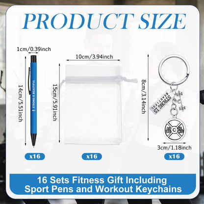 Yexiya 16 Sets Fitness Gift for Women Men Including Funny Sport Pens and Workout Gym Keychains Fitness Lovers Personal Trainer Gifts for Christmas Birthday