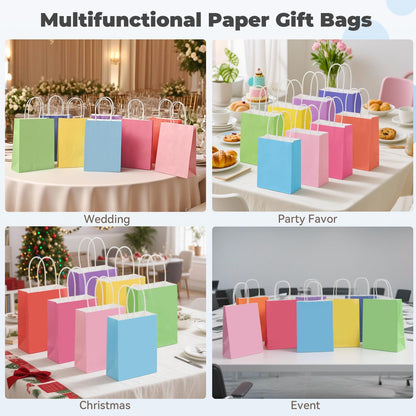 Brothersbox 32Pcs Small Paper Gift Bags with Handles 6.3"x3.15"x8.7", 8 Colors Rainbow Kraft Paper Goodie Bags Bulk, Party Favor Bag for Kids Birthday, Celebrations, Retail, Crafts, Wedding
