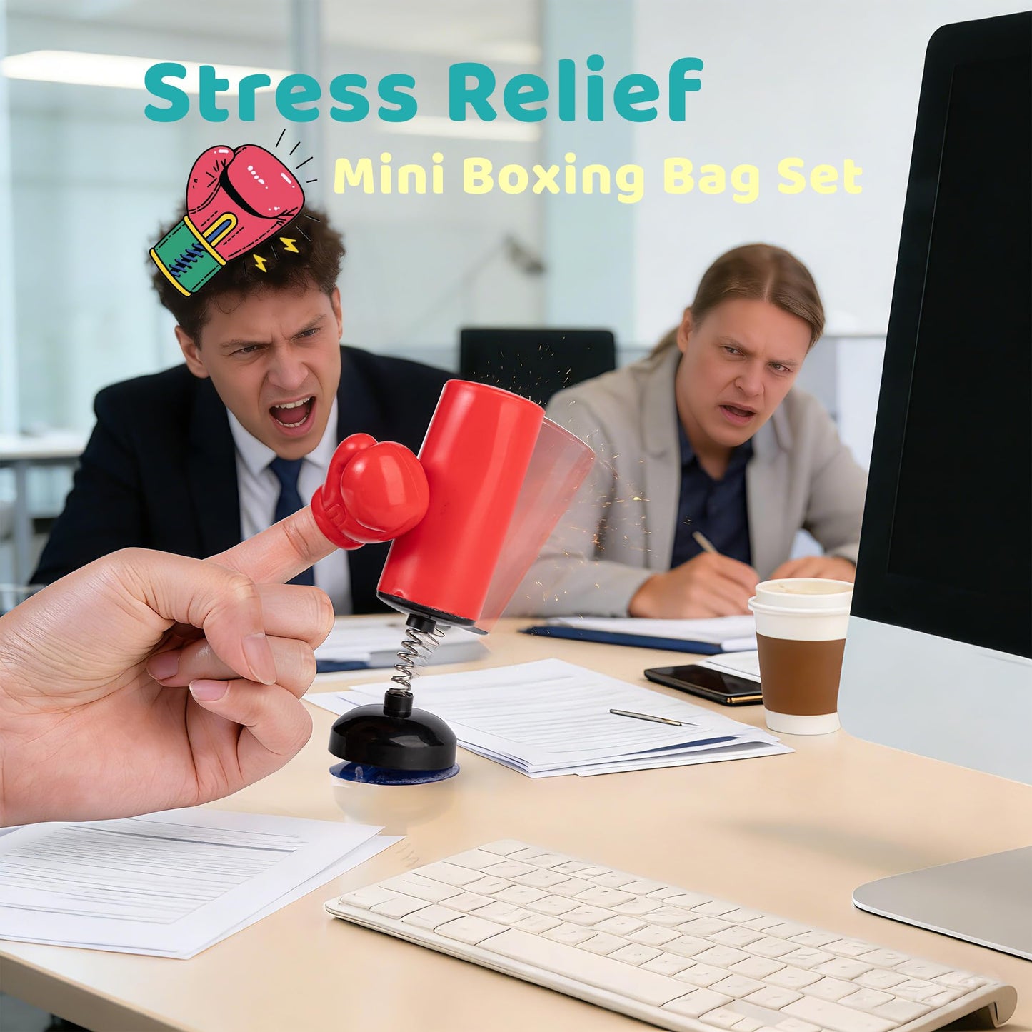 Mini Boxing Bag Set with 1 Punching Bag and 2 Gloves, Desktop Boxing Stress Relief Gift for Adult Cool Mini Stuff Desk Decoration