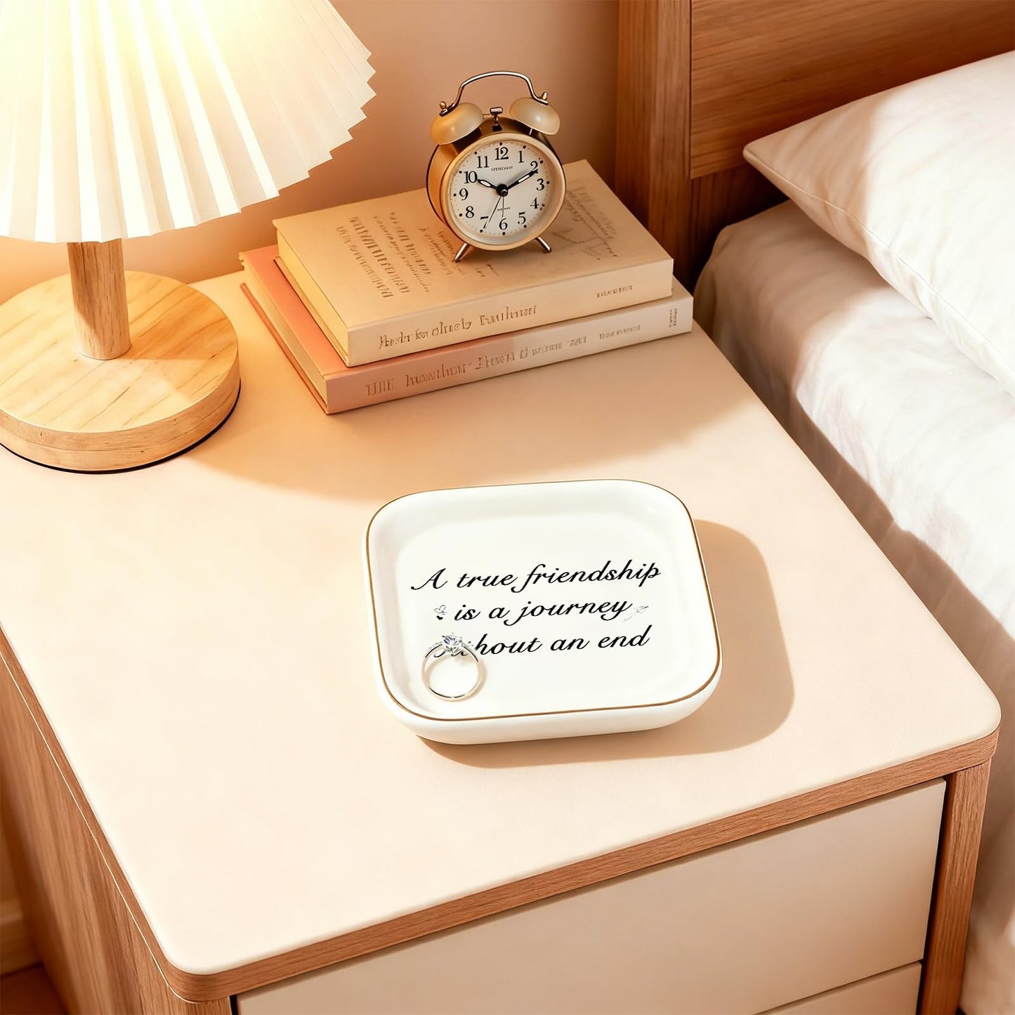 Friendship Gifts for Women - A True Friendship is a Journey Without an end Ceramic Trinket Tray Jewelry Dish Birthday Gifts for Female Friends, Unique Gift for Women Birthday Bridal Shower Gifts
