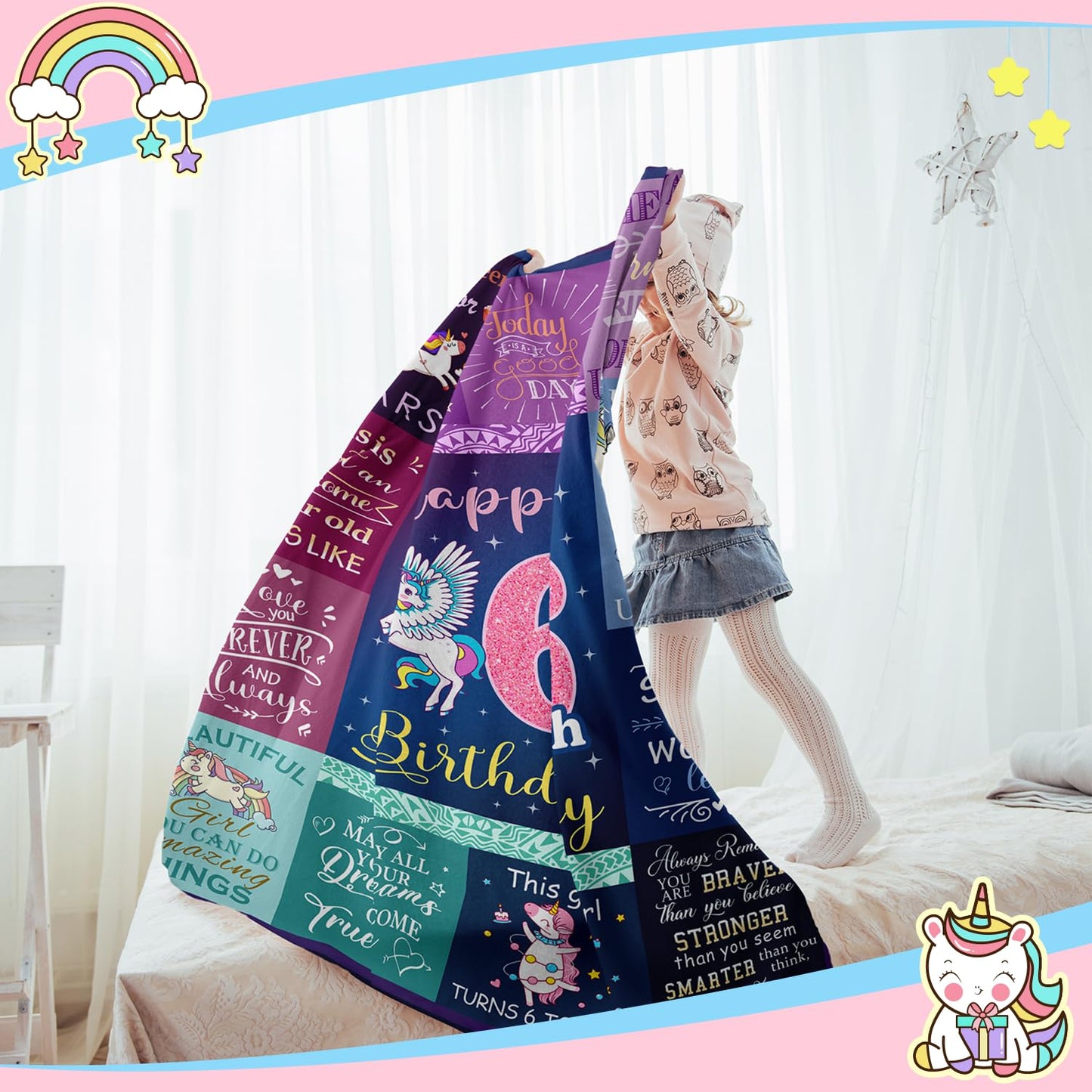 Solzien 6 Year Old Girl Birthday Gift Ideas Blanket 50"x40", Gifts for 6 Year Old Girl/Daughter/Granddaughter/Niece, 6th Birthday Decorations