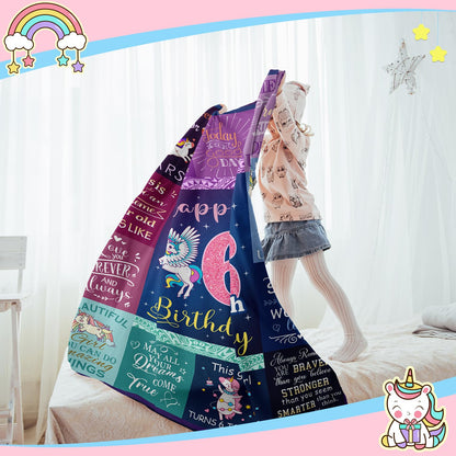 Solzien 6 Year Old Girl Birthday Gift Ideas Blanket 50"x40", Gifts for 6 Year Old Girl/Daughter/Granddaughter/Niece, 6th Birthday Decorations