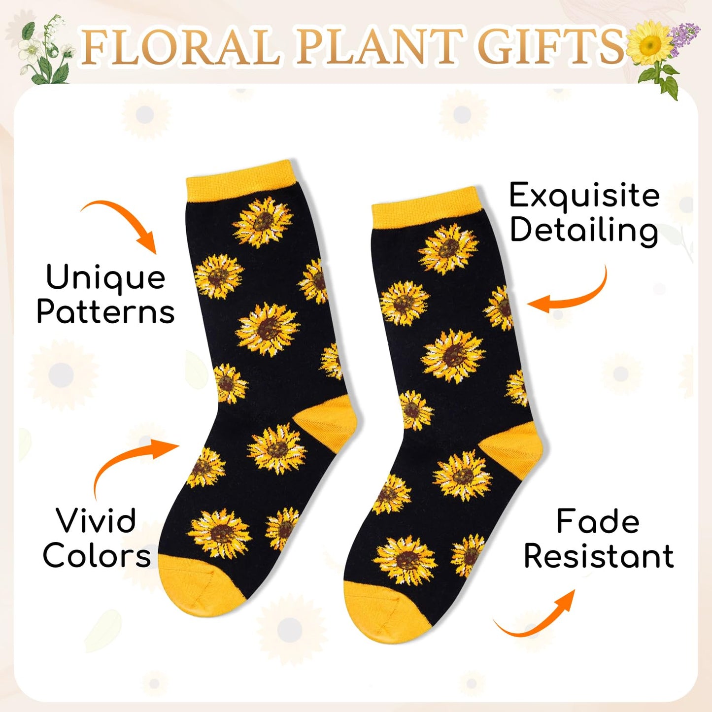 HAPPYPOP Plant Gifts - Stawberry Banana Pickle Cherry Sunflower Socks for Women