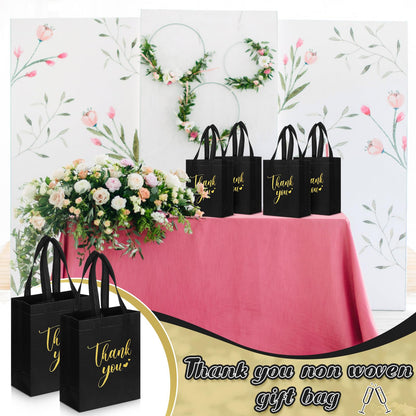 Sweetude 30 Pcs Thank You Gift Bags with Handles, Reusable Non Woven Foldable Goodie Bags Bulk for Graduation Teacher Appreciation Wedding Bridesmaid Favors(10 x 8 x 4 Inch,Black)