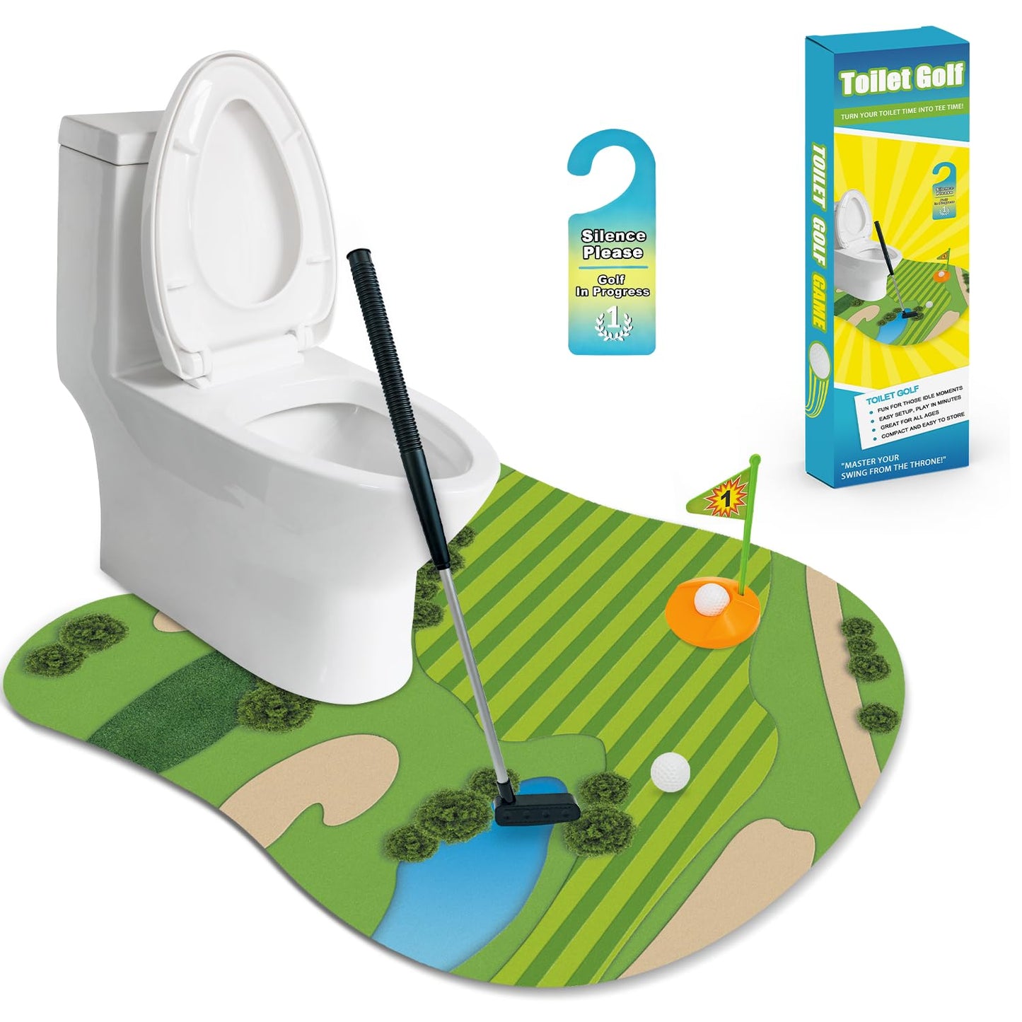 Funny Mini Golf Gag Gifts for Men Golfer, Toilet Golf Bathroom Game for Adults, Unique Birthday Gift for Dad from Daughter Son, Fun White Elephant Gift Idea for Brother, Husband, Boys, Boyfriend,Him