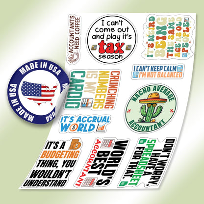 10pcs Accountant Stickers Sheet Funny CPA Gift Tax Season Accounting Spreadsheet Vinyl Decal Multiple Design, Waterproof, UV-Resistant, for Water Bottle, Scrapbook, Laptop, Car (Design 1)