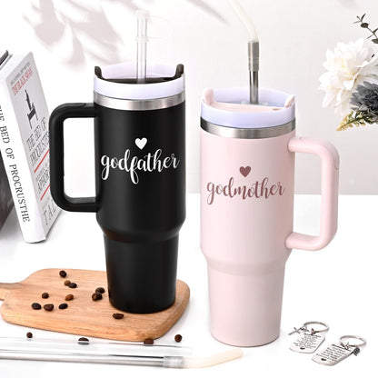 LiqCool Godparents Proposal Gift, 40 Oz Godmother and Godfather Set of 2 Tumblers, Godparents Christening Gifts Ideas from Godchild, Best Christmas Birthday Gifts for Godparents(Black & Pink)