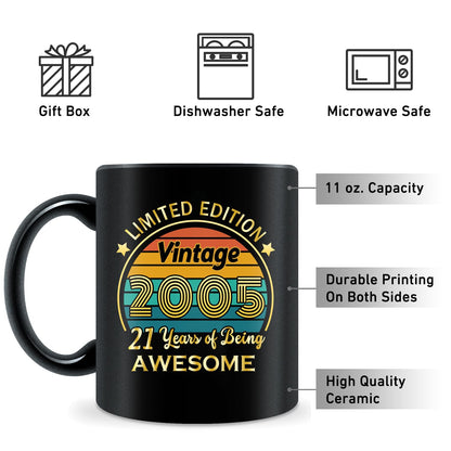 QUPT 21th Birthday Gifts for Women Men, 21th Birthday Gifts for Him, 2005 Birthday Gifts for Women Men, 21 Years Old Gifts, 2005 Birthday Gifts for Her Him, 21th Birthday Presents Coffee Mug