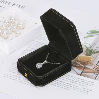 KUKUVR Velvet Necklace Box, Octagonal Luxury Pendant Gift Box for Wedding Engagement Proposal for Women (Black)