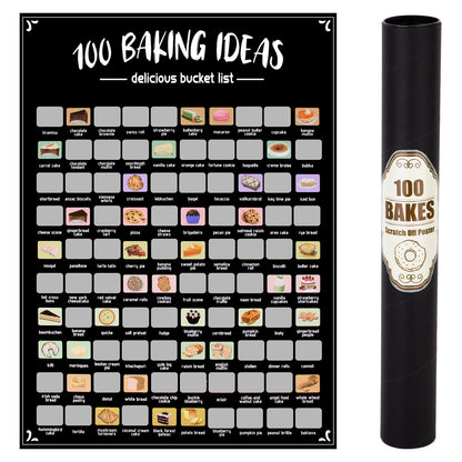 EIHFHIE 100 Bakes Scratch Off Poster, Baking Bucket List Scratch Off Poster, Personalised Baking Gifts for Women Who Love to Bake, Fun Christmas Gifts for Bakers, Foodie Gift, Meal Planners