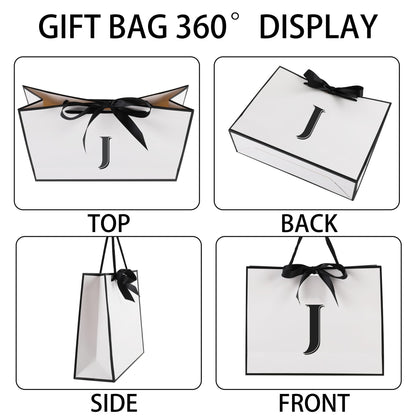 STOBOCTER Initial Gift Bags with Handles and Bow Ribbon 11"x8" Personalized Letter Gift Bags Birthday Gift Bag for Women Men Reusable Gift Wrap Bag for Mothers Day Wedding Graduation (J-Small)