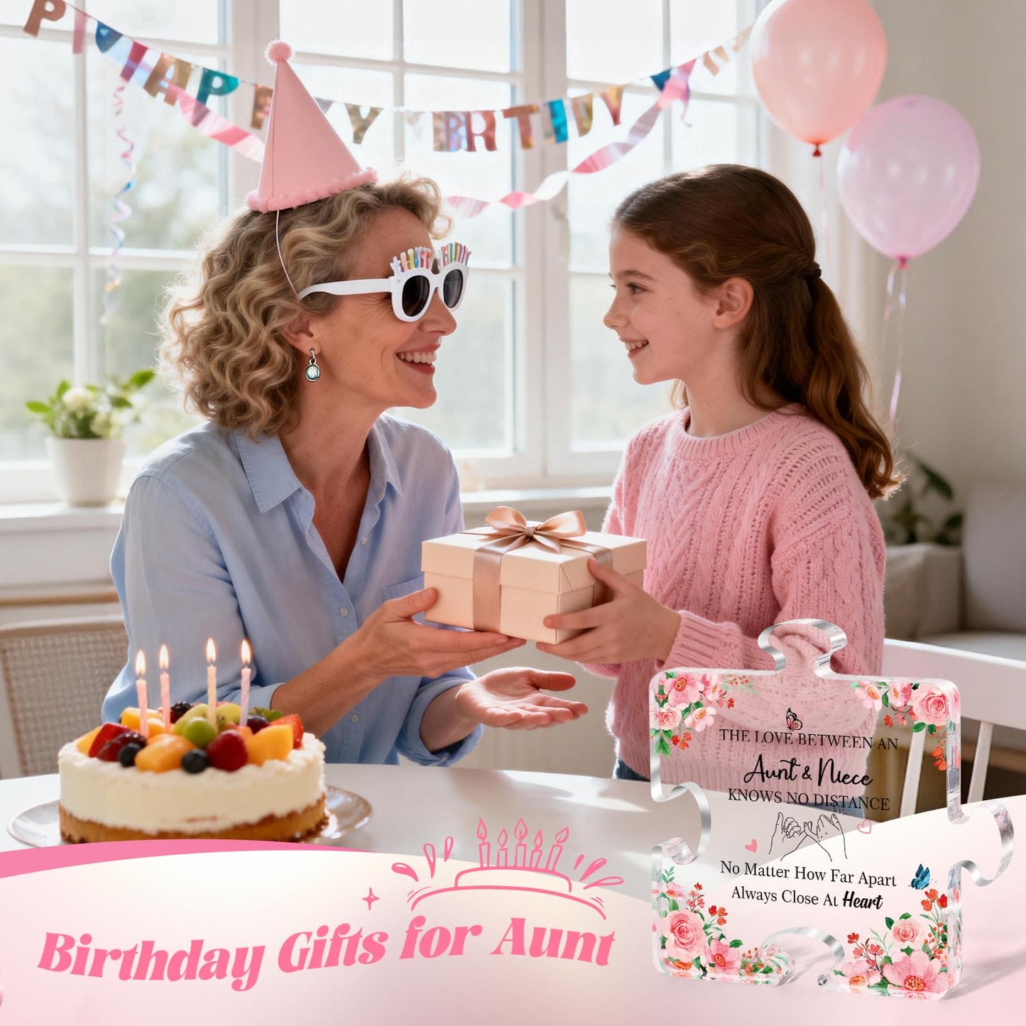 Gifts for Aunt: Aunt Birthday Gifts from Niece Nephew, Christmas Gifts for Her Women, Acrylic Puzzle Plaque 3.9 x 3.3Inch Decorative Sign