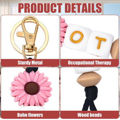 5 Pack Occupational Therapy Keychain Gifts Boho Silicone OT Keychain for Occupational Therapist Sunflower OT Graduation Appreciation Gifts for Women Therapist Nurse Teacher Student