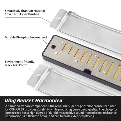 Ring Bearer Gifts Harmonica Ring Custom Engraved Black Harmonica C Key 10 Hole For Wedding Gifts Kids