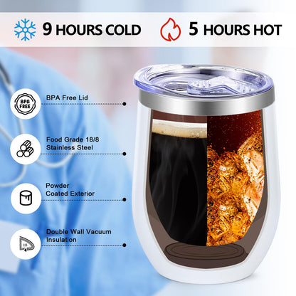 Lifecapido CNA Week Gifts Bulk 2026, 4 Pack 12oz Insulated Wine Tumblers with Badge Reels, Ballpoint Pens and Keychains, CNA Gifts for Certified Nursing Assistants Women
