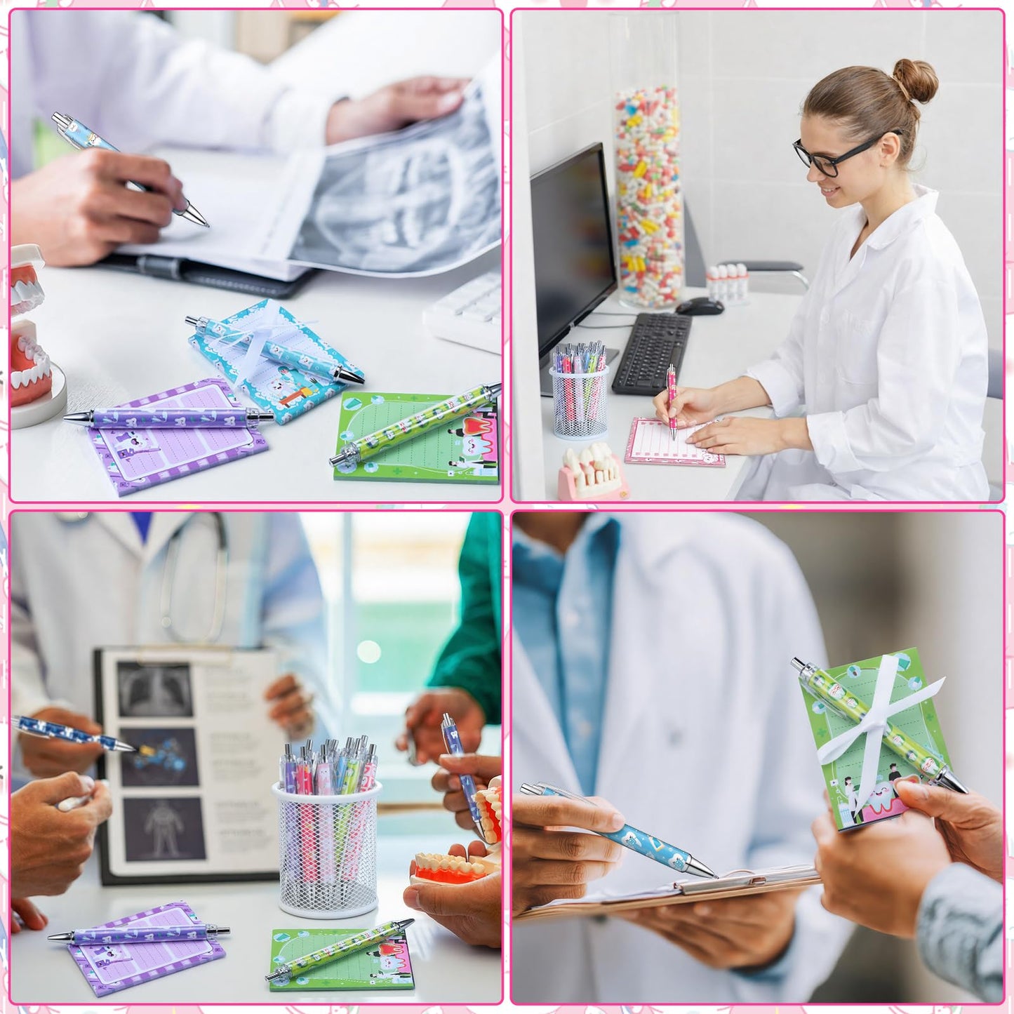 Eaasty 48 Pcs Dental Hygienists Gifts Bulk Tooth Notepads and Ballpoint Pens with Ribbon Dental Assistant Appreciation Gifts for Dentist, Nurse, Doctor, Staff, Coworker