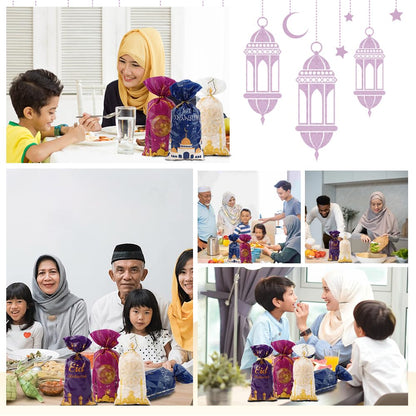 Eid Mubarak Treat Bags, 120 PCS Ramadan Goodie Bags, Eid Mubarak Gift Bag, Plastic Ramadan Candy Cookie Snack Treat Bag with Twist Ties Gifts for Islam Muslim Ramadan Party Decorations Favor Supplies