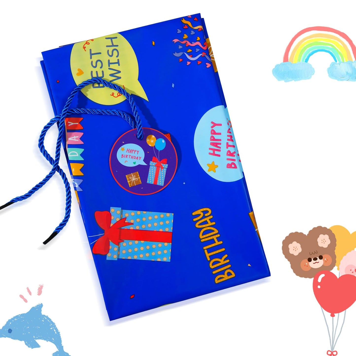 Plauthus 56” Jumbo Plastic Gift Bag, Extra Lager Birthday Gift Bag for Giant Gift (Patterns of Gift Boxes and Greeting Words) for Kids, Boys Teens Birthday (Boy-Blue)
