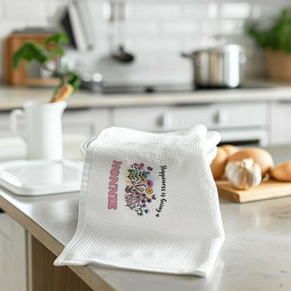 Happiness is Being a Nonnie Kitchen Towels, Grandma Hand Towels, Gifts for Nonnie Mother’s Day Dish Towel for Kitchen, Grandma Gifts Floral Hand Towel for Home Bathroom Decor 16x24 Inch
