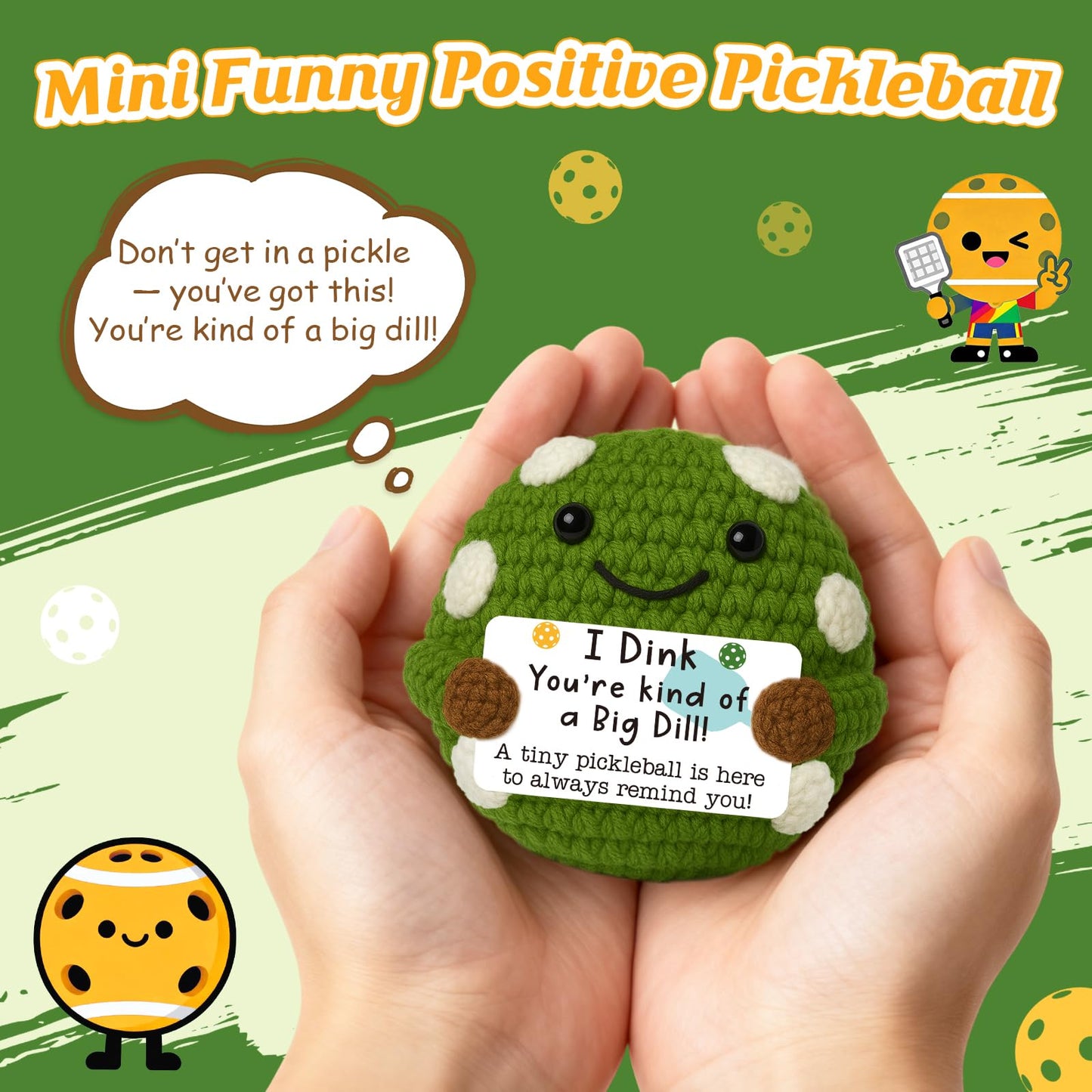 Positive Crochet Pickleball Gifts for Women Men - Inspirational Support Gift for Friends Coach Team Coworker Teenage Boss, Handmade Crochet Pickleball - Funny Pickle Gift for Her Him