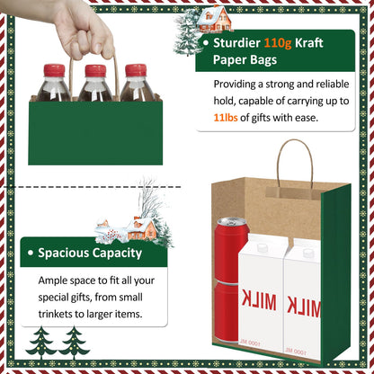 BagDream Forest Green Paper Bags with Handles Bulk 10x5x13 Inch 50Pcs Large Kraft Paper Gift Bags for Christmas, Thanksgiving, Outings, Craft, Retail, Grocery, Shopping, Recyclable