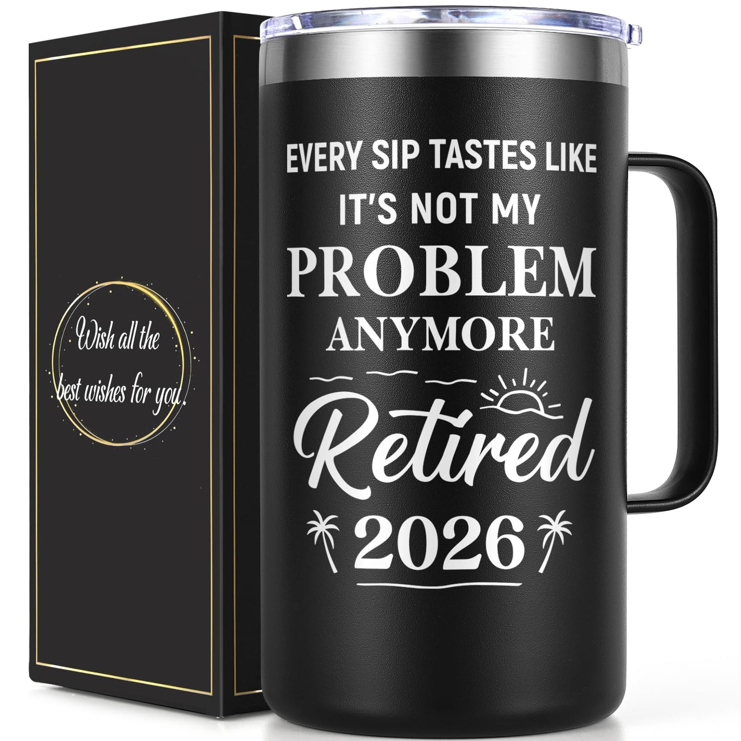 Qtencas Retirement Gifts for Men, Every Sip Tastes Like It's Not My Problem Anymore 20oz Insulated Coffee Mug, Goodbye Gift, Farewell Gifts for Men Friends Coworkers Dad Grandpa