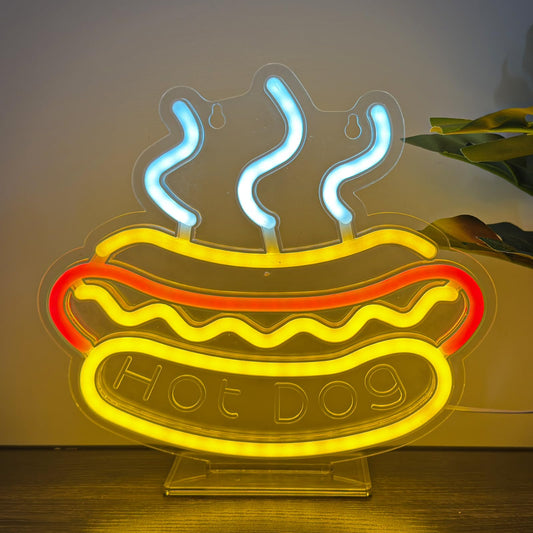 Neon Sign, Hot Dog Neon Signs for Wall Decor, LED Food Sign with Type-C & USB Power, Hot Dog Gifts for Kitchen, Bar & Restaurant, Acrylic Base & Hooks Included