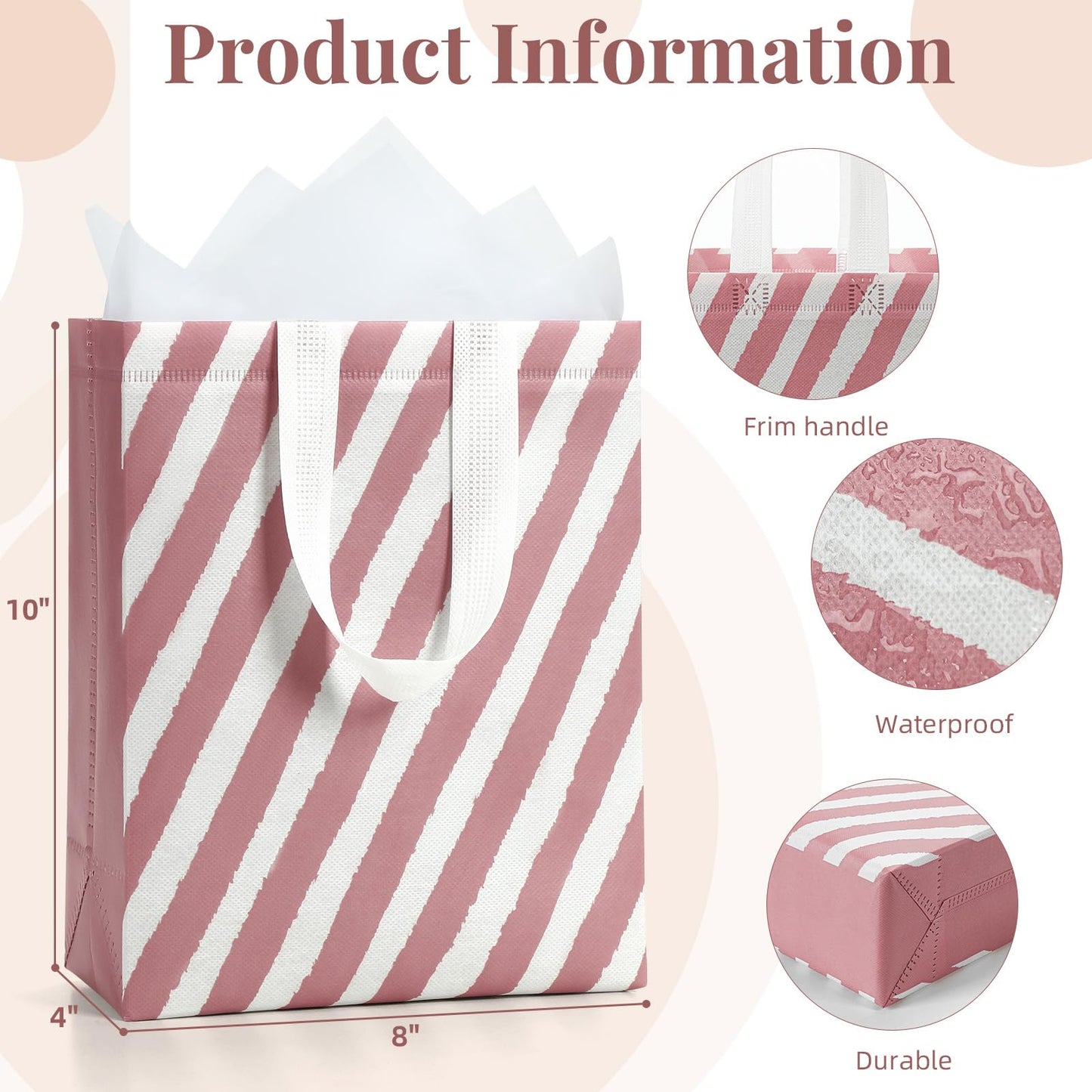 STYPOP 10" Gift Bags Medium Size (4 Pack) - Includes Tissue Paper & Cards, Reusable Non-Woven Gift Bags with handles, Perfect for Mothers Day, Birthday, Wedding, Baby Shower, Party, 10" x 8" x 4"